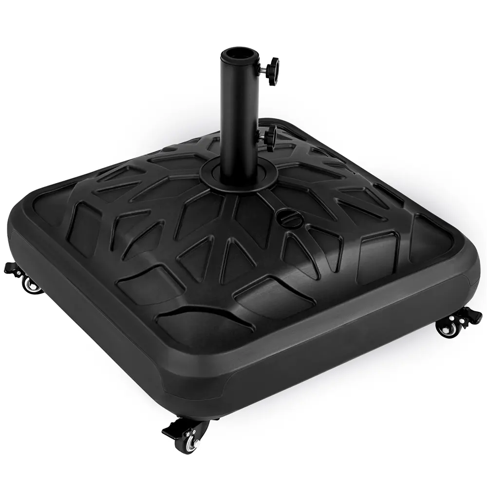 【4 Universal Castors】Costoffs 37L Capacity Fillable Rolling Patio Umbrella Base Stand Water/ Sand-Filled Outdoor Base Stand for Umbrella Black