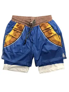 Anime Men's 2-in-1 Compression & Active Shorts Waist - Double Layer High-Elasticity Suitable for Training, Gym, Beach Pants, Slim-Fit Short Performance Shorts for Outdoor Sports, Machine Washable Compression Wear