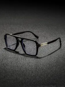 Men's PC Flat Top Dual Beam Square Frame Retro Trendy Fashion Glasses, Stylish Street Style Decorative Eyewear, Versatile and Elegant Design, Trendy Casual Eyeglasses, Trending Glasses