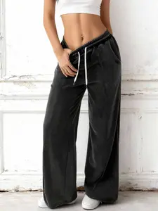 Vintage Drawstring Waist Washable Loose Sports Pants, Fashion Enthusiast Comfortable Sportswear, Casual Street Style Workout Trousers, Sports Bottoms