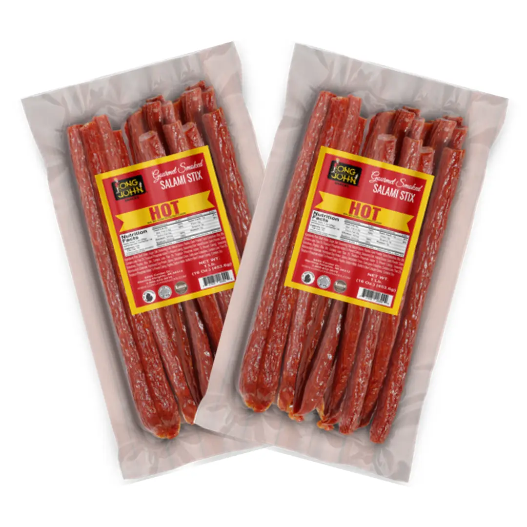 Long John Snacks 1 lb. Salami Sticks - 2 Pack - Dry Pork and Beef Flavor