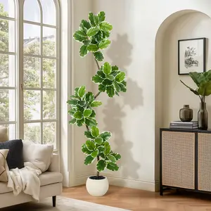 Fiddle Leaf Fig Tree Artificial Indoor, 7FT Tall Faux Rubber Tree with Sphere Planter, Tall Artificial Plants with Moss for Home Decor Office Living Room Decorative Fruit