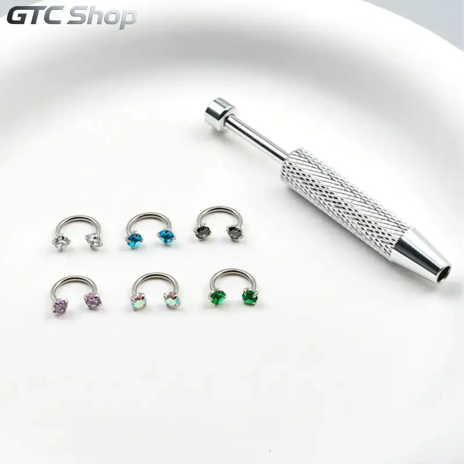 #summervibes 6 Pack 316L Medical Grade Titanium Steel Horseshoe Nose Hoop, 18G 1.0mm Internally Threaded Gem Piercing Ring, Nose Screw Jewelry, Comes with Free Ball Holder & Guiding Needle for Body Piercing