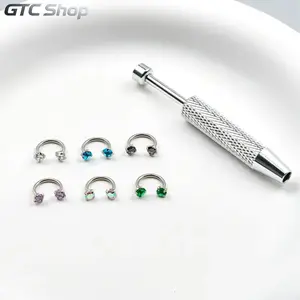 #summervibes 6 Pack 316L Medical Grade Titanium Steel Horseshoe Nose Hoop, 18G 1.0mm Internally Threaded Gem Piercing Ring, Nose Screw Jewelry, Comes with Free Ball Holder & Guiding Needle for Body Piercing