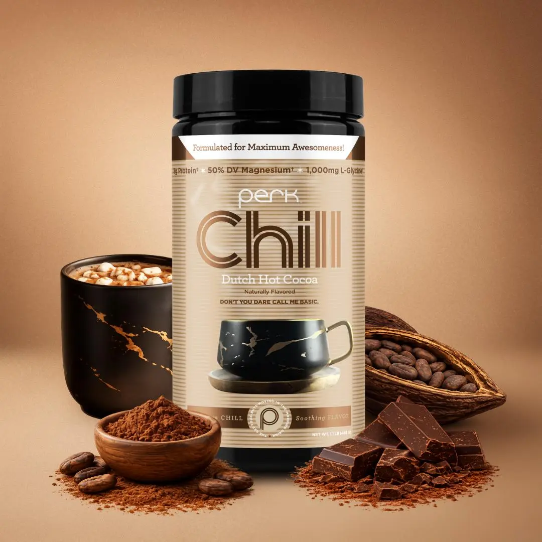 Perk Chill Evening Dietary Supplement Drink Mix – Protein, Collagen, Magnesium & Zinc – Calming Nighttime Routine Drink Mix Protein Supplements Healthy Supplement Nutrient Blend