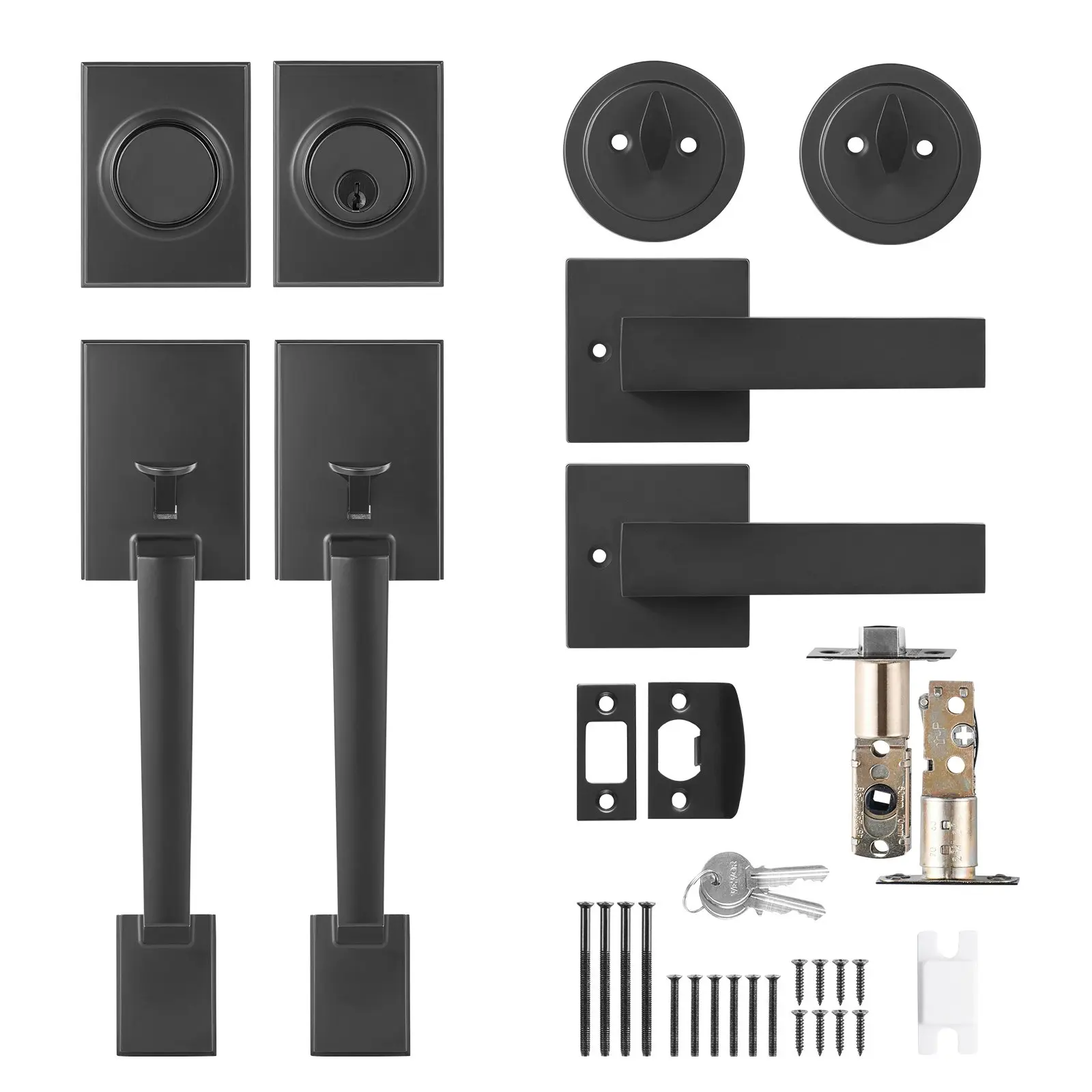 【summerfinds】VEVOR Double Door Handle Set Double Door Lock Set Matte Black Square Door Lever