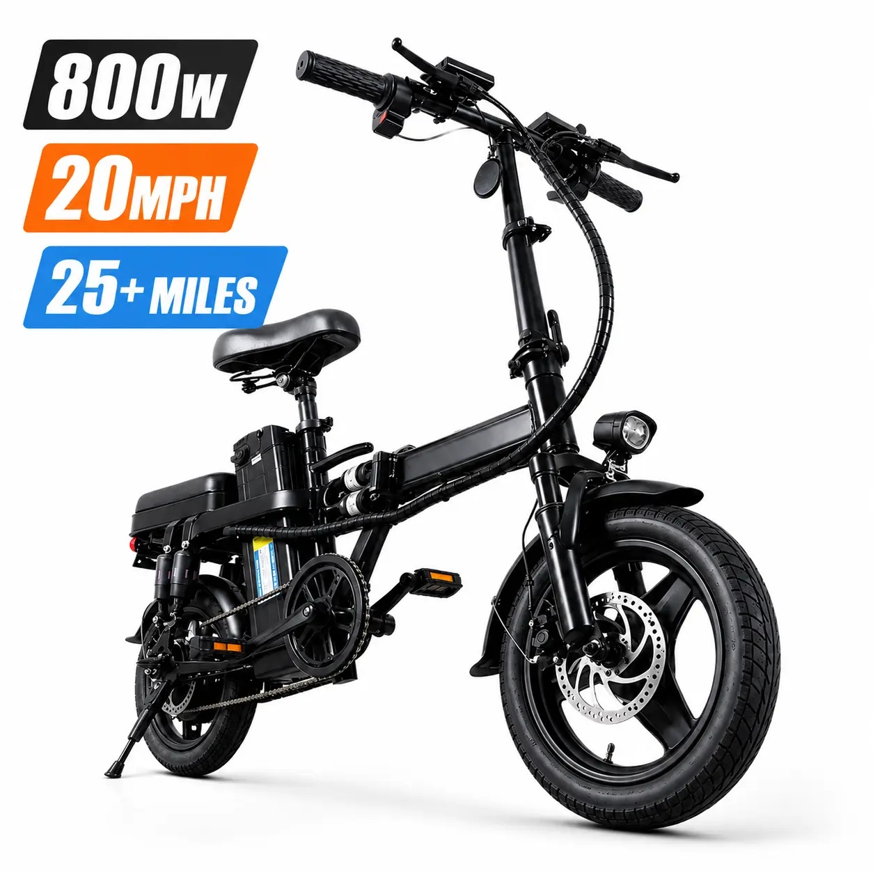 Compact Folding Electric Bike for Adults, 800W Peak Motor, 48V 15Ah Removable Battery, 20 MPH Speed, 30 Mi Range, 14-Inch Carbon Steel Tubeless Tires, Multi-Suspension Daily Commute E-Bike affordable ebikes