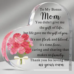 Bonus Mom Stepmom Gifts Mother's Day Birthday Gifts for Stepmom from Stepdaughter Stepson Meaningful Ideal Acrylic Heart Keepsake Paperweight for Mother's Day Anniversary