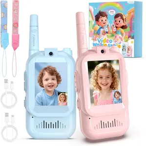Kids video walkie talkies Set (2-Piece), Rechargeable Long-Range Two-Way Radio Toys, Suitable for Boys and Girls Ages 3-12, Outdoor Adventures, Camping, Hiking, Birthday Gifts, Pink and Blue Dual-Color Design
