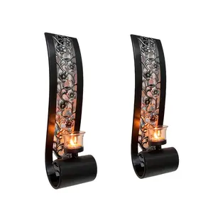 Retro black wall lamp candle holder made of metal, Christmas decoration suitable for home living room and bathroom 2pcs set Votive Holders