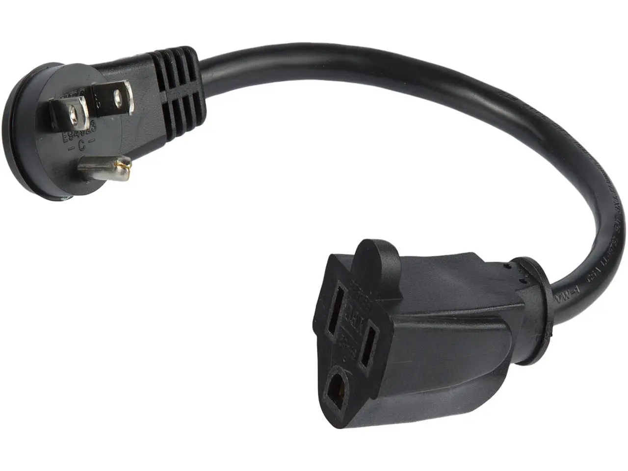 StarTech.com PAC101R1 1 ft Flat Extension Cord - NEMA 5-15R to NEMA Right-Angle 5-15P Power Cable - Low Profile Extension Cord - Right Angle Power Cord