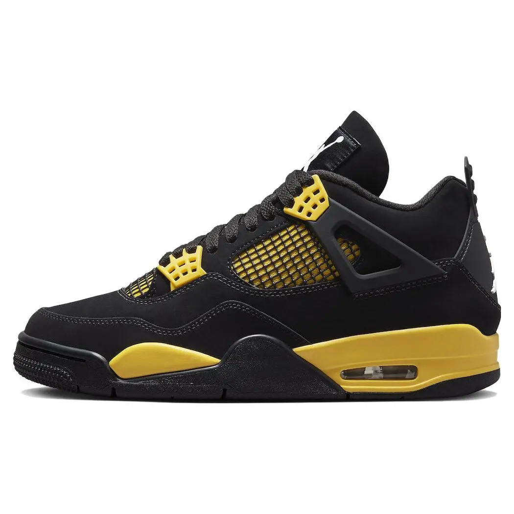Jordan 4 Retro Thunder 2023 Mid Top Basketball Shoes Unisex Black Tour Yellow DH6927-017