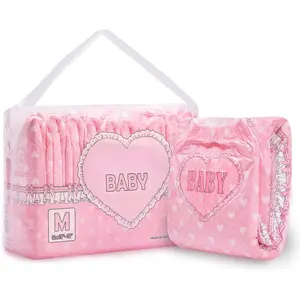 Printed Adult Brief Diapers 10 Pieces - Blushing Baby Pink(M)