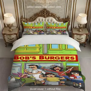 Bob's Burgers House Print Bedding Set, Breathable Comfort, All-Season Use, 100% Polyester Fabric, Includes Sheet & Pillowcases