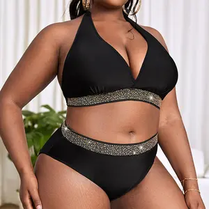 Plus Size Swimsuit Women's Color Matching Hot Spring Bikini summer bikini Triangle Sequin