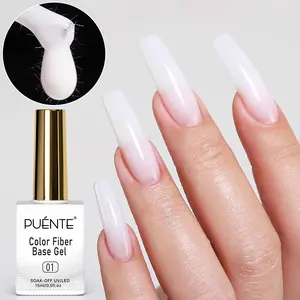 Puente 15ML Fiber Glass Rubber Base Gel Nail Polish for Repair Broken Nails Strengthener for Thin Nails Nude Pink white colors soak off UV LED nail art Nail Care