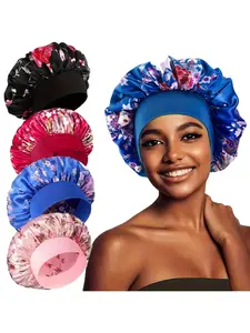 Women Silk Sleep Caps Set, Satin Hair Protection Hats, Wide Brim Curly Braided Sleeping Cap, All Seasons Headwear Accessories, Sleep Bonnets, Hair Care Cap
