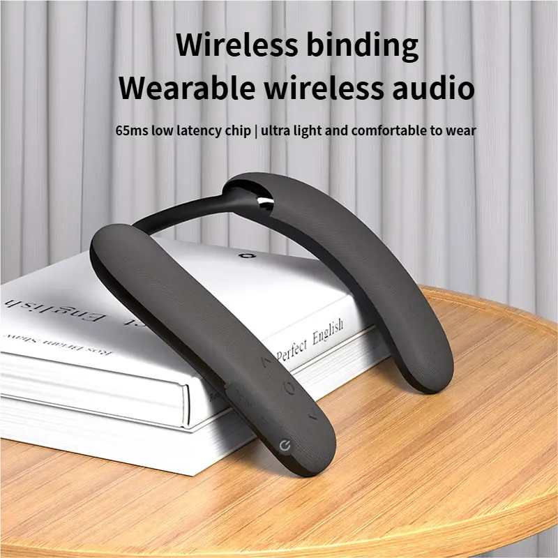 Neckband-Style Wireless Bluetooth Speaker - Waterproof Fabric-Covered, Lightweight Flexible Design, Portable Wearable Subwoofer for Outdoor Gaming, Synchronized Sound, HDMI Compatibility, HD Voice Calls, Ultra-Lightweight