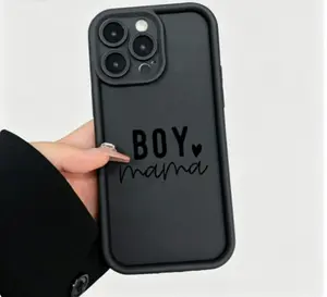 Chic"BOY Mama" Text with Heart Patterns soft TPU protective Case Suitable for a variety of iPhone models, from Iphone 17 series to Iphone 11 series, and Iphone x series Straight Edge Drop-Resistant Rugged Durable Cover Shell Gift