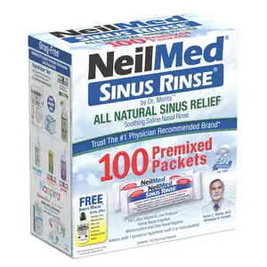 NeilMed Sinus Rinse 100 Regular Premixed Packets - Soothing Saline Nasal Wash for Allergies & Congestion - Preservative-Free, pH Balanced