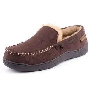 RockDove Men's Carter Faux Fur Lined Microsuede Moc Slipper, Size 12 US Men, Coffee