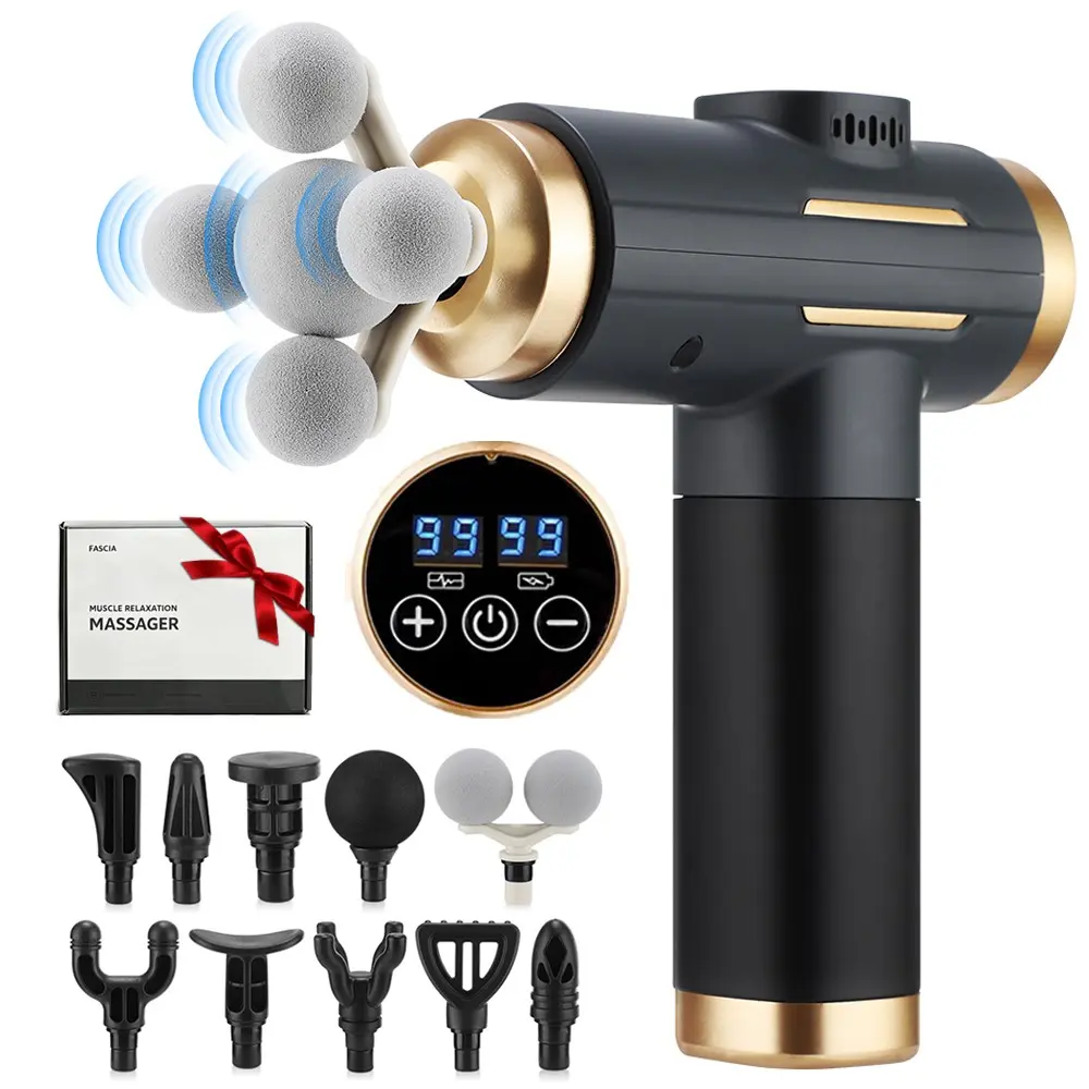 99 Levels Percussion Massager with 11 Replacement Heads, Handheld Deep Tissue Muscle Massager, Portable Fascia Massager Electric Fitness Equipment for Neck Shoulder Relaxer Abdomen Waist Legs Full Body Muscle Relaxation