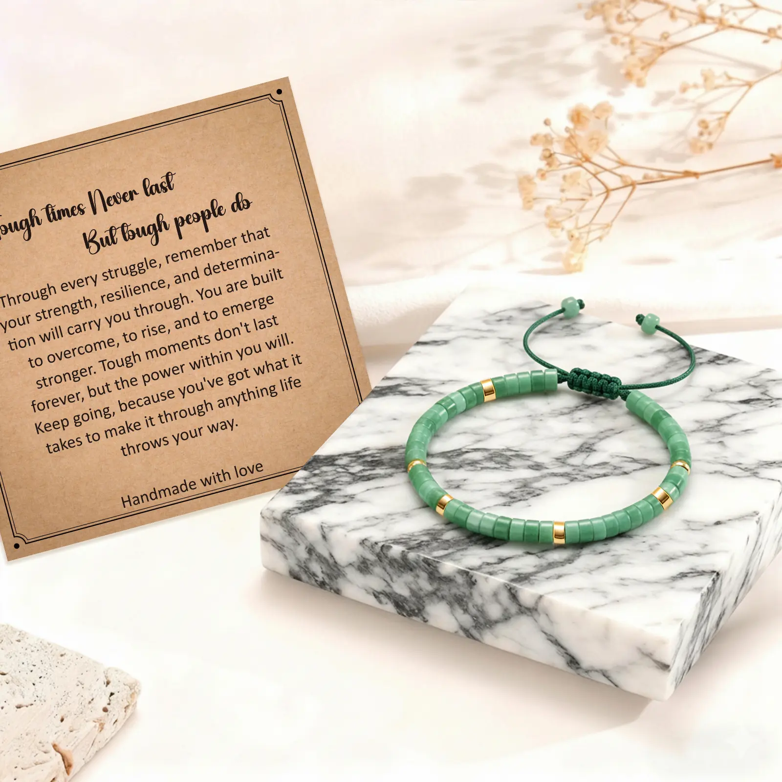 Inspirational Gifts Healing Natural Stone Bracelets - Anxiety relief bracelet, Get Well Soon Encouragement Gifts Adjustable Strength Bracelets for Women Friends Sister, Mothers Day Birthday Gifts, Christmas Stocking Stuffers