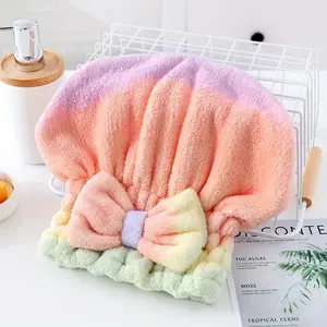 Women's 2-Piece Cute Shower Cap & Hair Drying Cap Set - Soft Thick Coral Fleece Absorbent Breathable Towel Head Wrap, Random Gradient (2pcs), Ideal for Adults Home Daily Use & Sporty Protective Gear Accessory