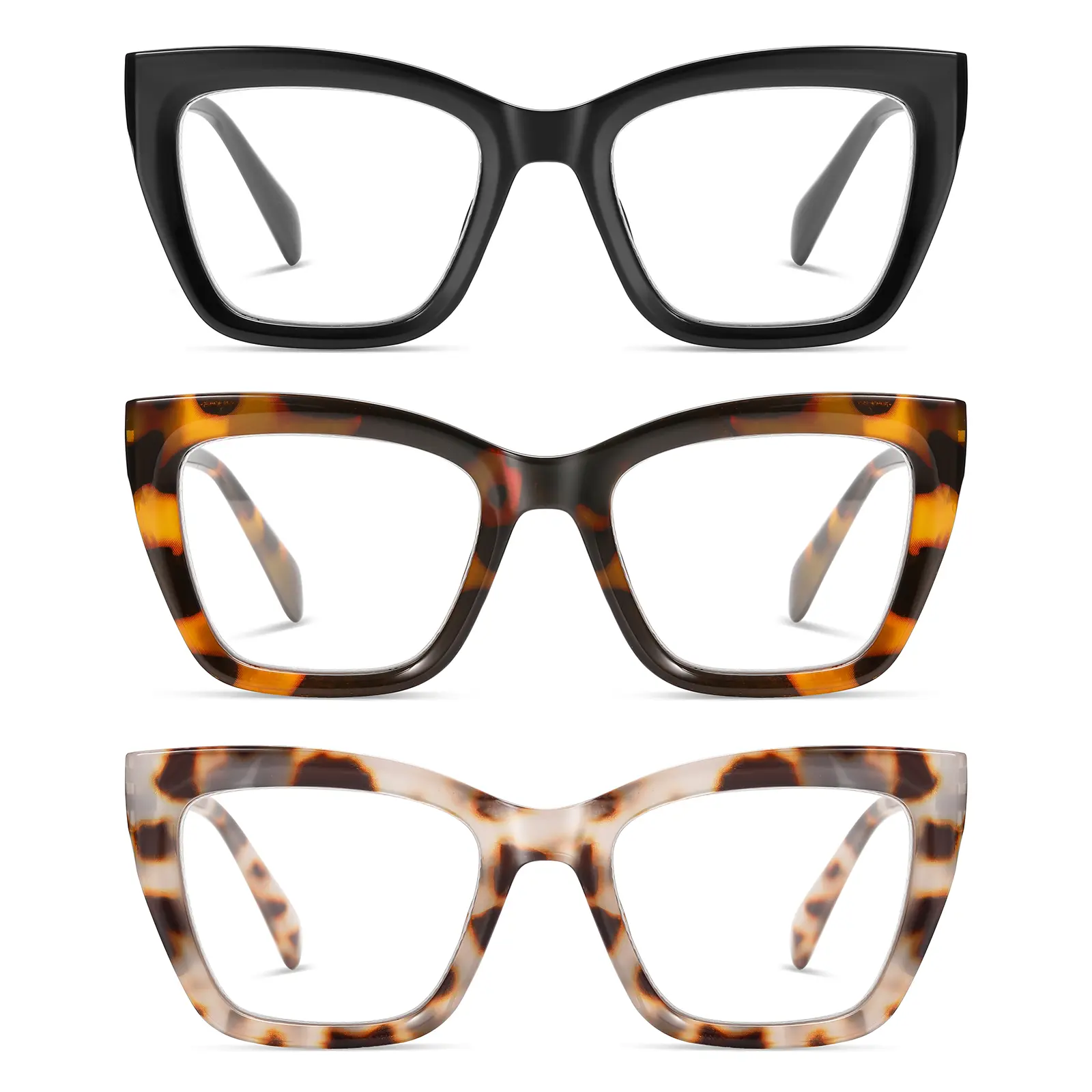 3pcs Blue Light Blocking Glasses Oversized Reading Glasses Women Men Oprah Style Computer Square Reader Spring Hinge Eyewear