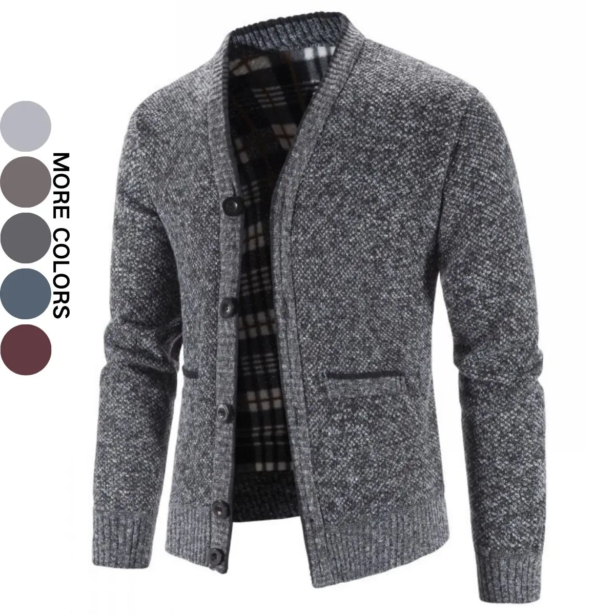 Men's Vintage Long Sleeve Floral Jacquard V-Neck Polyester Knit Cardigan - Classic Stylish Checkered Lining, Fitted Retro Button-Up, Versatile Casual Top for Spring & Autumn Menswear, Knitwear