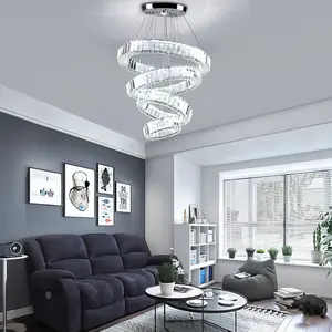 Modern Luxury 4-Ring Crystal LED Ceiling Light Chandelier Single Color Living Room Bar Lighting QH-MP022