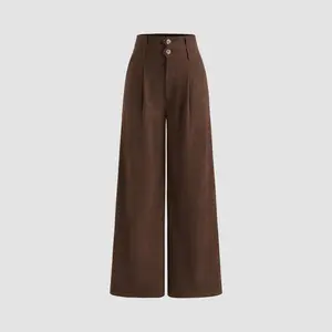 Cider [2 colors, size 0-10] Corduroy High Rise Solid Pleated Double Button Pocket Wide Leg Trousers