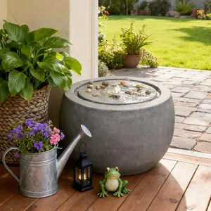 Garden Water Fountain Outdoor Large Round Bubbler Water Feature Indoor with Lights Pump and Pebbles Concrete Effect for Patio Pool Pond Yard Home Decor Gray 25 L X 25 W X 17.5 H
