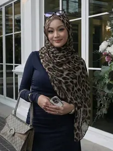 Women's classic leopard print chiffon scarf, a stylish, Chic accessory for all seasons, perfect for casual and everyday wear, Head Scarf, Tignon Scarf, Wrap