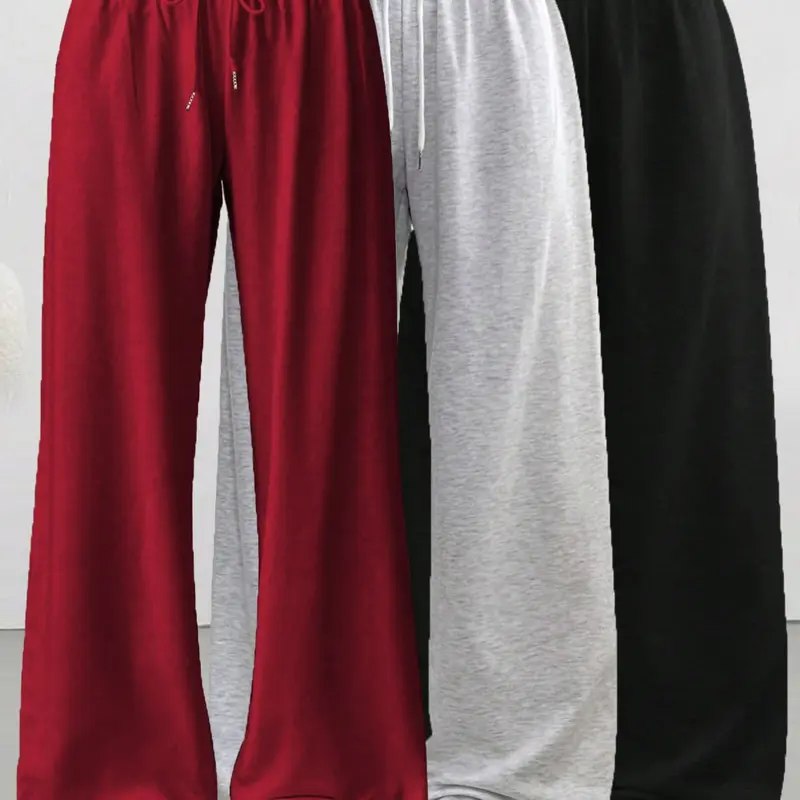 【Black Friday】Women's Casual Loose-Fit Drawstring Waist Pants, 3-Pack Solid Color Long Trousers, Comfortable Fabric, Wide-Leg Bottoms, Homewear, Womenswear, Knit Trousers for Indoor and Outdoor Wear