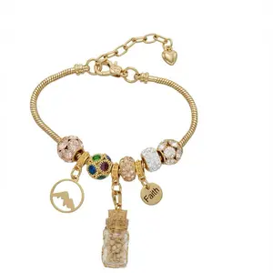 Matthew 17:20 European Bead Charms Bracelet with Faith Charms and Bottle pendants