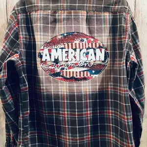American Woman Bleached Flannel Shirt Patriotic XL