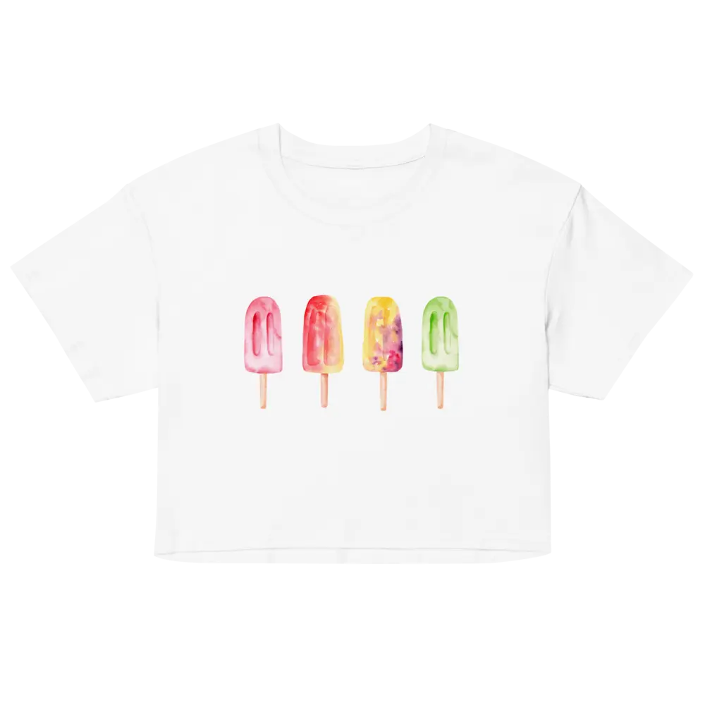 Summer Popsicles Crop Top, Women Cropped Baby Tee, Fruit Foodie Farmers Market, Beachy Top Midlength Y2K Gen Z Beach Outfit