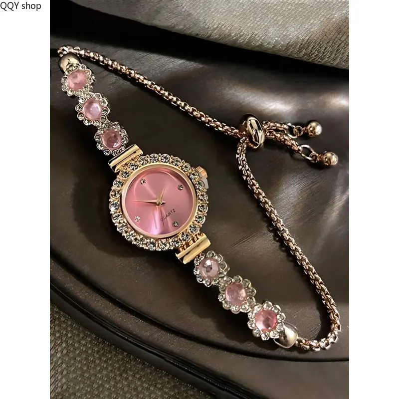 Women's Elegant Fashion Analog Dial Watch - Luxury Rhinestones Decor, Slim All-Match Stylish Accessories, Party Wear Timepiece (No Box) for Daily Casual Use (Sports & Outdoor Women's Sportswear Set Accessory)