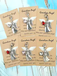3pcs/6pcs Cute and Charming Angel Love Keychains - Alloy Keychains, Lucky Travel Angel Mini Key Rings with Travel Card Greeting Cards, Dreamy Theme Decorative Pendants, Guardian Angel