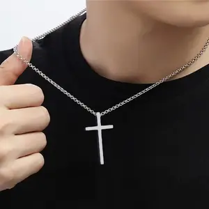 glossy cross necklace, versatile, long, trendy, literary, niche, unisex birthday gift