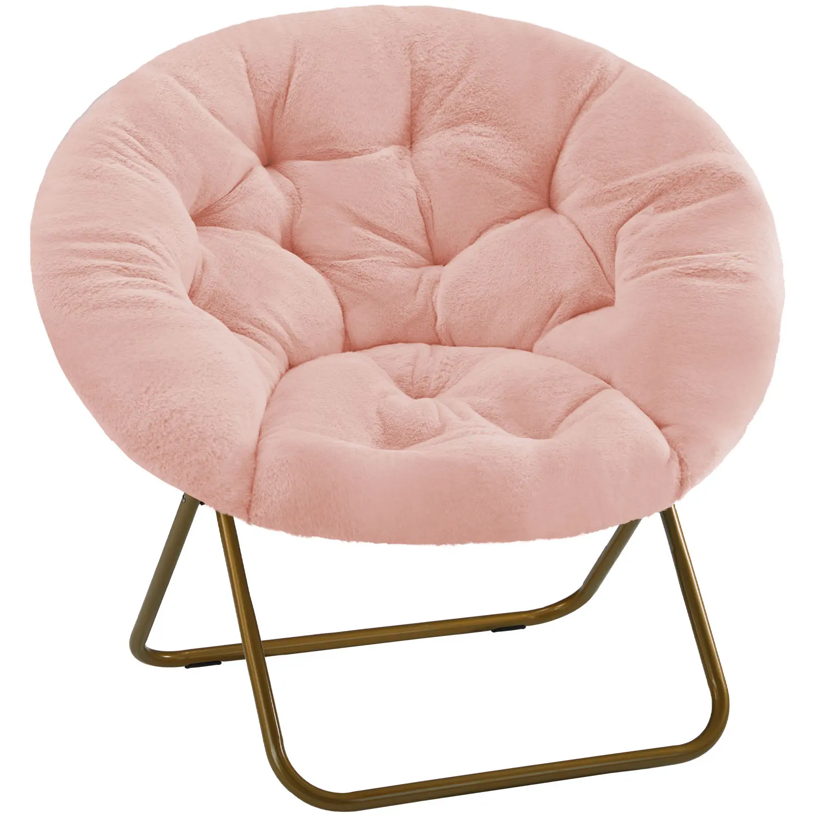 Grey Faux Fur Saucer Chair – Oversized XL Circle Chair for Bedroom, Dorm & Gaming – Foldable Moon/Mushroom Round Seat – Comfy Accent Chair for Adults, Teens & Kids