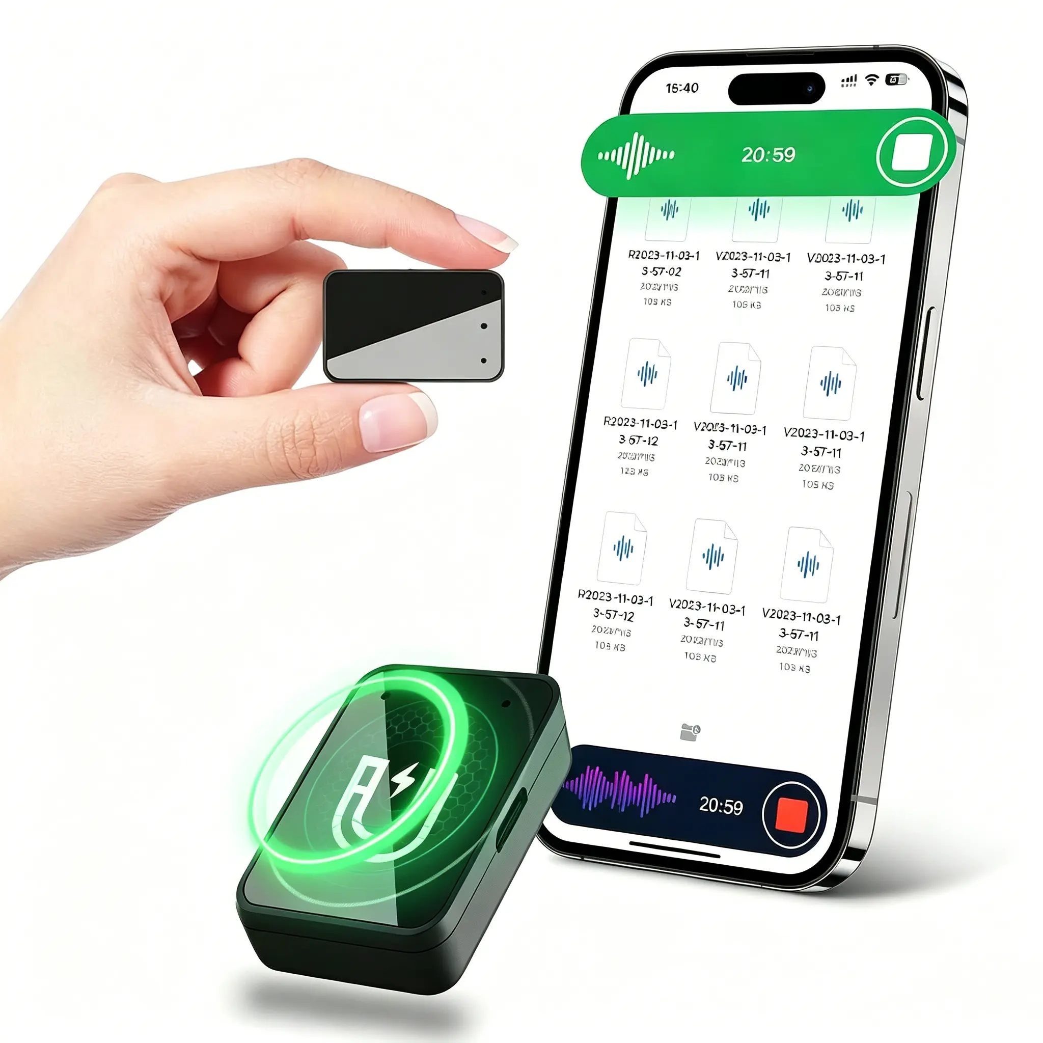Mini Magnetic Voice Recorder AI Noise Reduction, 45H Recording, One-Button Control, Long Battery Life & Large Storage, 16.9g Ultra-Light
