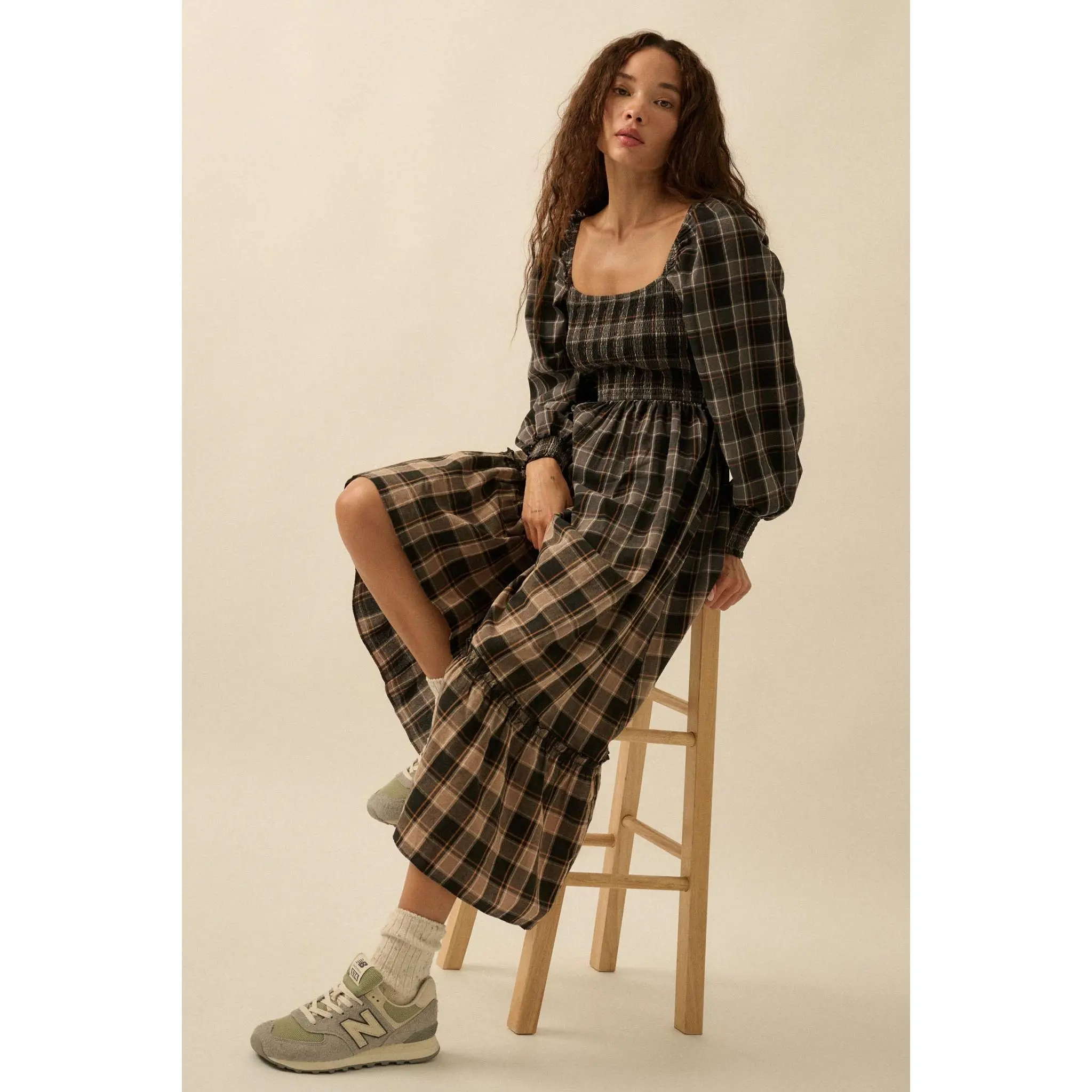 Timeless Tartan Smocked Plaid Midi Prairie Dress