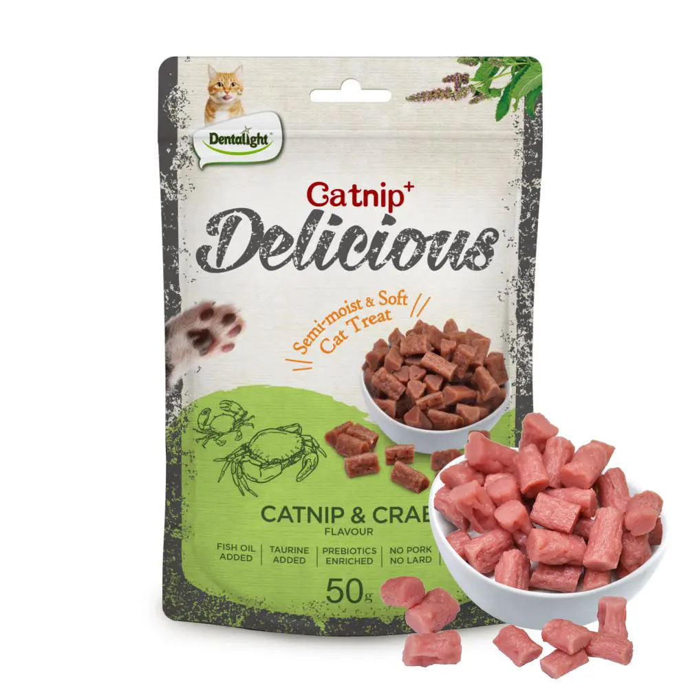 #DL-031 Dentalight - Soft Cat Chew Treat, Real Crab, Ocean Fish, Chicken with Catnip, Fish Oil and Taurine, Prebiotics Enriched, 50g/Pack  (Ocean Fish)