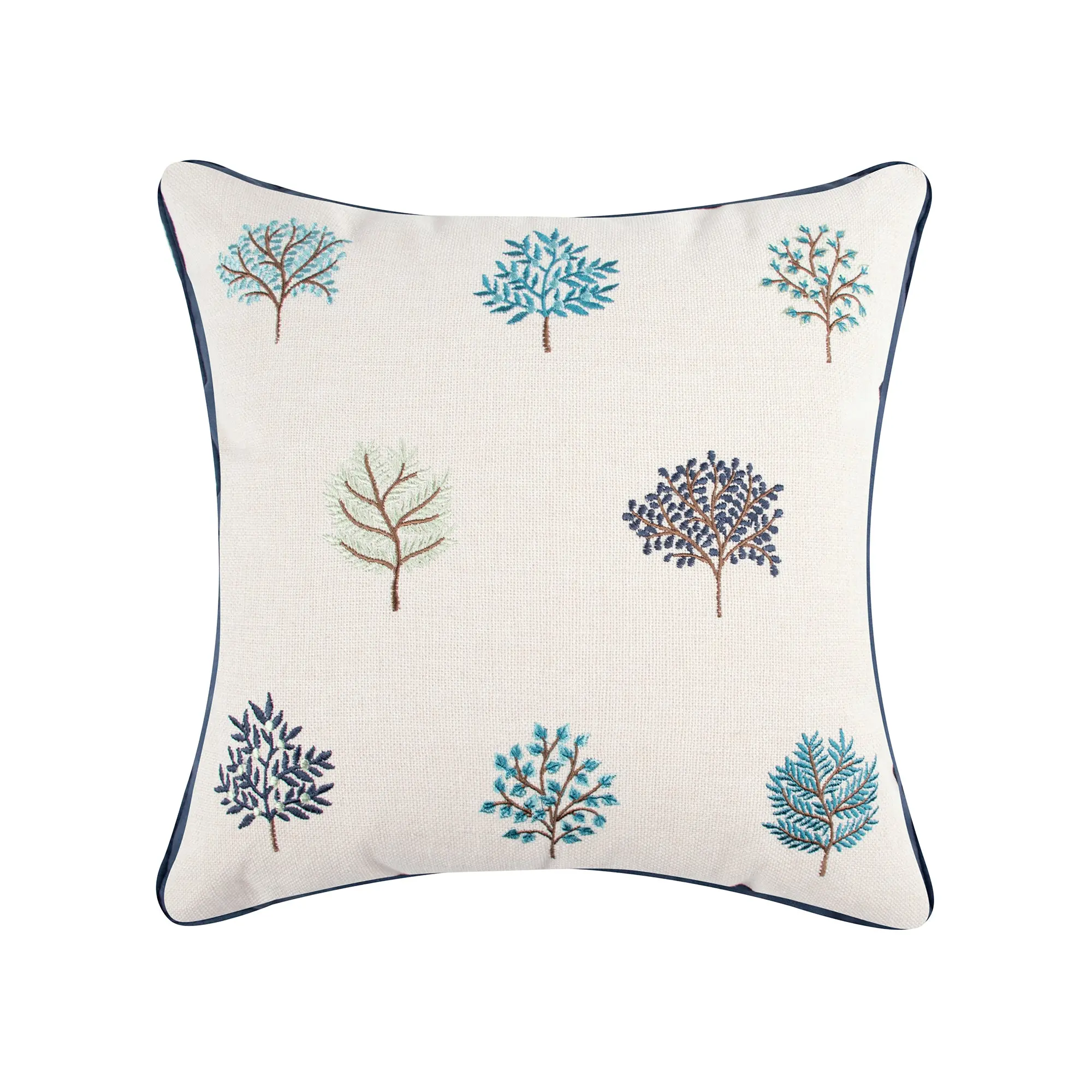 Forest Theme Tree Motif Embroidered Soft Decorative Pillow, 16x16 in with Luxurious Feather Fill Cushion for Couch, Chair, Tree Motifs