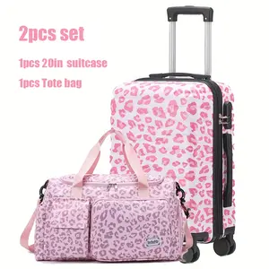 20in Travel Lightweight Suitcase Set ,New leopard print luggage Carry On Luggage+Handbag Smart Suitcase with Anti Slip Wheels , Perfect for Men and Women 2 Piece Set ,Tote bag, luggage bag