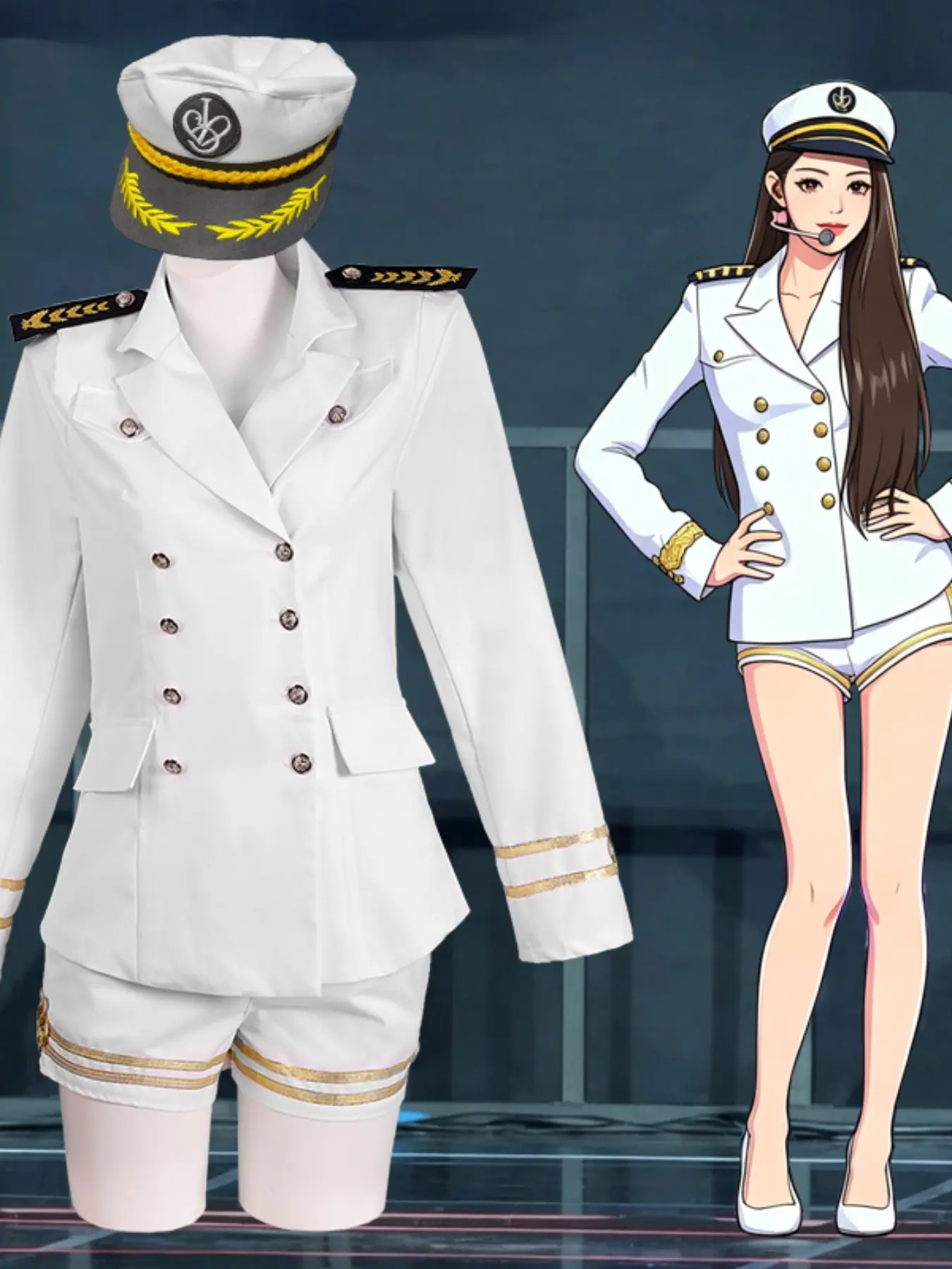 New High-End Suit Fabric, Zhang Yuanying Style Uniform, Navy Captain Cosplay Costume, Sailor, Loose-Fit, All Seasons
