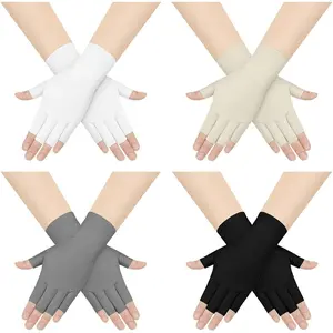 4 Pairs Sun Protection UV Gloves for Woman Half Finger Summer Hand Protection Gloves Touchscreen Fingerless Sunblock Mittens for Outdoor