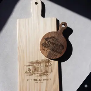 Custom House Engraved Cutting Board – Personalized Home Portrait Charcuterie Gift for Housewarming